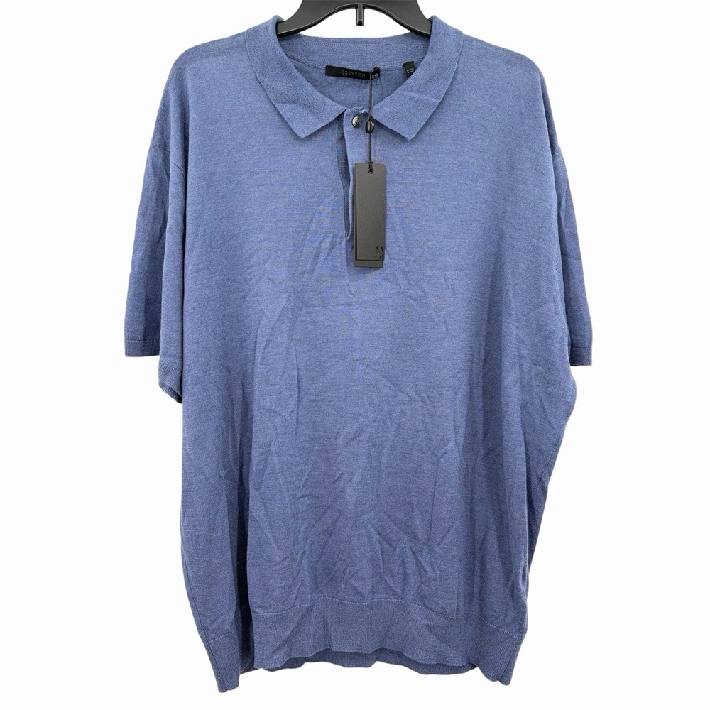 NWT Greyson Men's Napeague Wool Linen Sweater Polo Shirt Blue Sz 2XL Preppy Golf